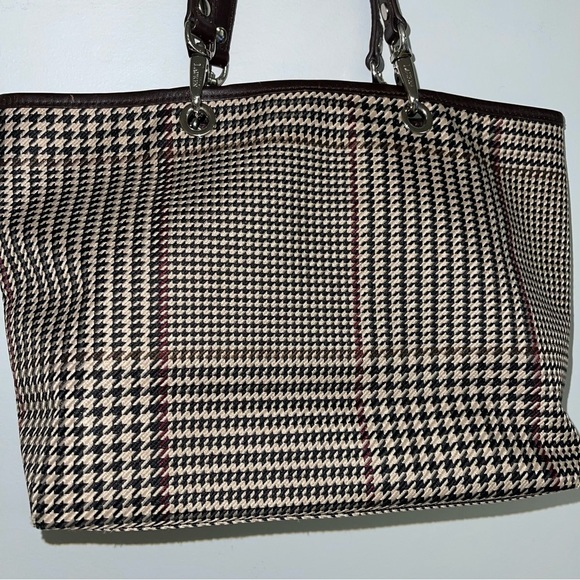 Ralph Lauren Vintage Mini Tote  Bag Beige‎ Brown Houndstooth Tartan Plaid Purse - Picture 10 of 12